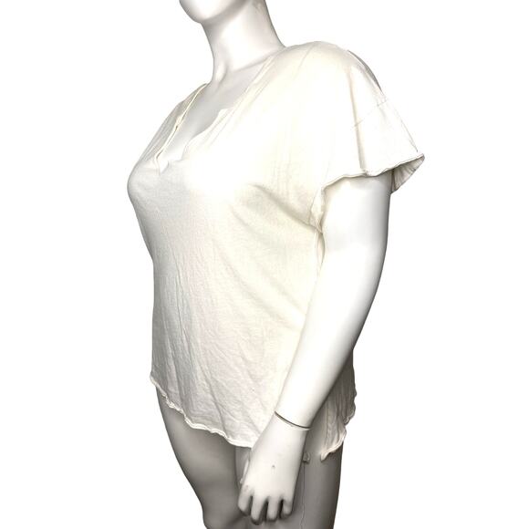 FREE PEOPLE OFF WHITE TONE TOP V NECK SHORT SLEEVE WOMEN'S SIZE L - Picture 3 of 6